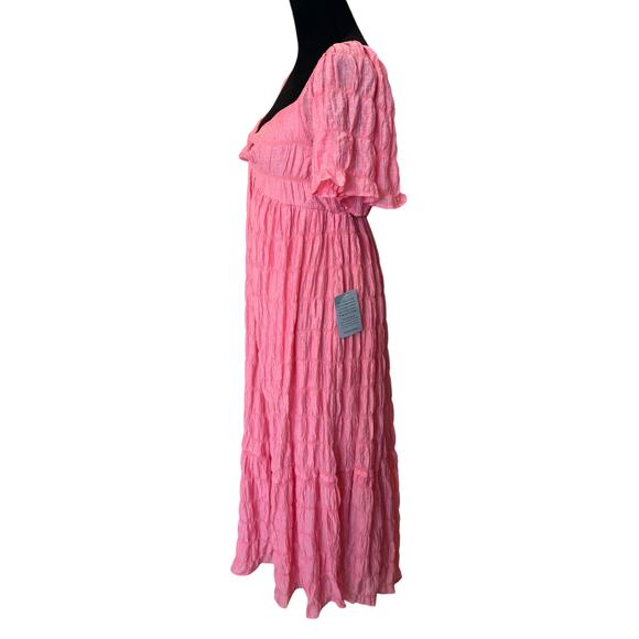 New ~ LUSH , NORDSTROM ~ Textured Flutter Sleeve Midi Dress M VACAY CRUISE - Picture 5 of 7